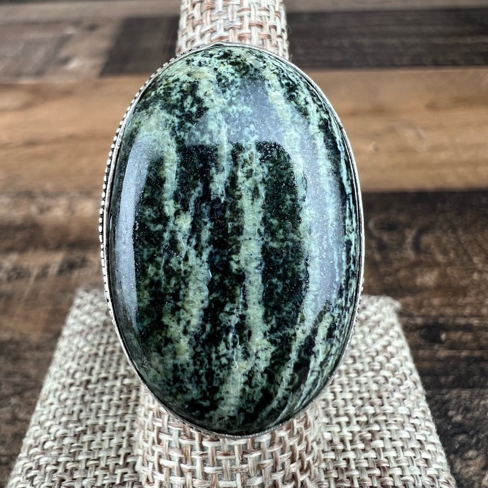 Green Serpentine Jasper Stone Ring Size 7.75
